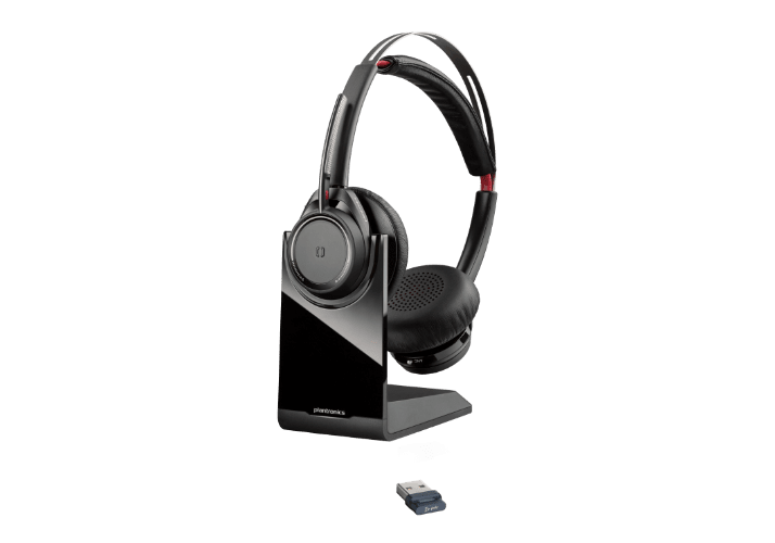 Voyager Focus UC with charge stand product. Voyager Focus UC with charge stand product.